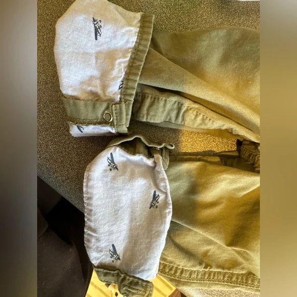 Oshkosh baby B’gosh 24 Month Airplane Lined/ Cuff Army Green Vestbak Overalls - Picture 8 of 15